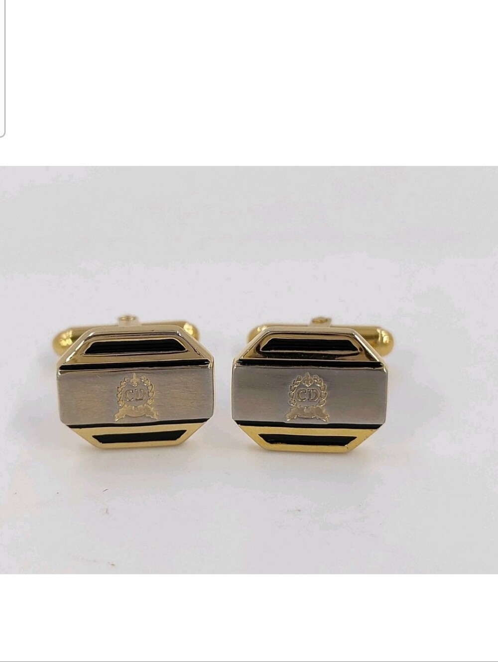 Vintage Christian Dior Crest Logo Gold Tone Cufflinks